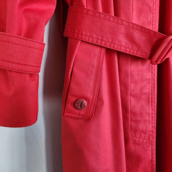 London Fog Red Midi Trench Coat Size 12 Petite 80's,Belted, Pockets, Lined - Picture 6 of 11